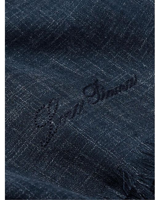 Loro Piana Blue Mitoku Logo-embroidered Slub Silk And Linen-blend Scarf for men