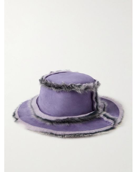 Acne Purple Striped Shearling Bucket Hat