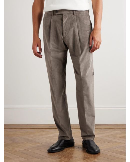 Paul Smith Gray Straight-Leg Pleated Stretch Cotton And Wool-Blend Corduroy Trousers for men