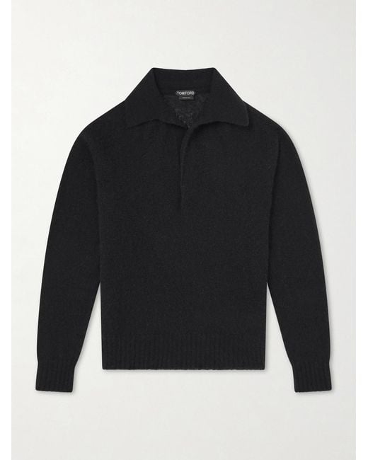Tom Ford Blue Cashmere And Silk-blend Polo Sweater for men
