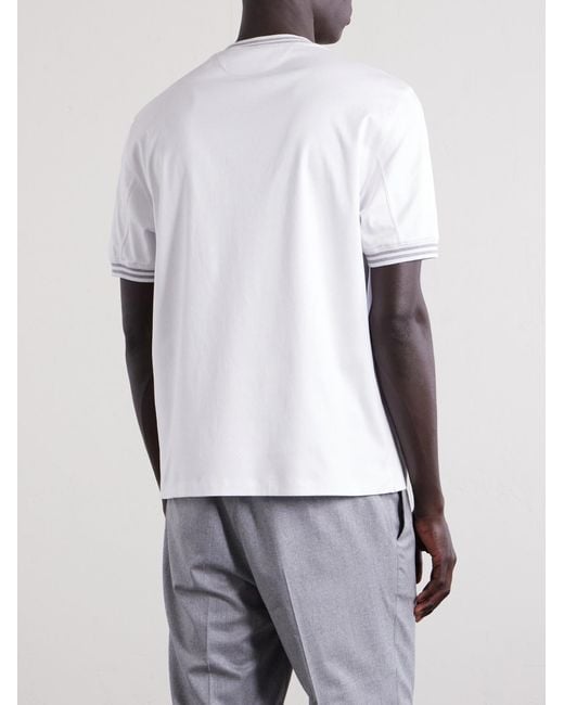 Brunello Cucinelli White Logo-Appliquéd Cotton-Jersey Tennis Shirt for men