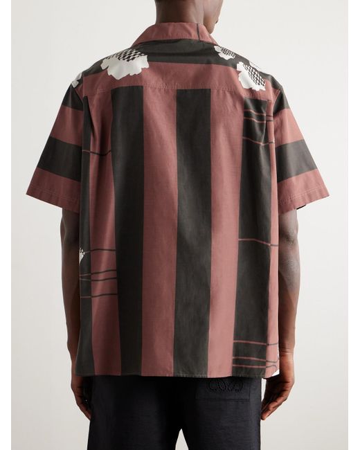 Loewe Brown Paula's Ibiza Convertible-collar Striped Printed Cotton And Silk-blend Poplin Shirt for men