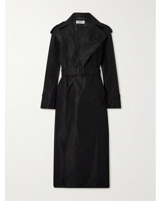 Saint Laurent Trenchcoat aus Seidensatin mit Gürtel in Black für Herren