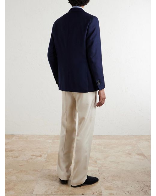 De Petrillo Blue Wool-Hopsack Blazer for men