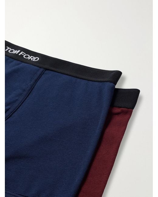 Tom Ford Blue Two Pack Logo-Jacquard Waistband Cotton-Stretch Jersey Boxer Briefs for men