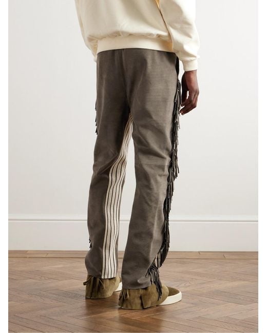 Fear Of God Brown Straight-leg Logo-appliquèd Ribbed Fringed Suede Trousers for men