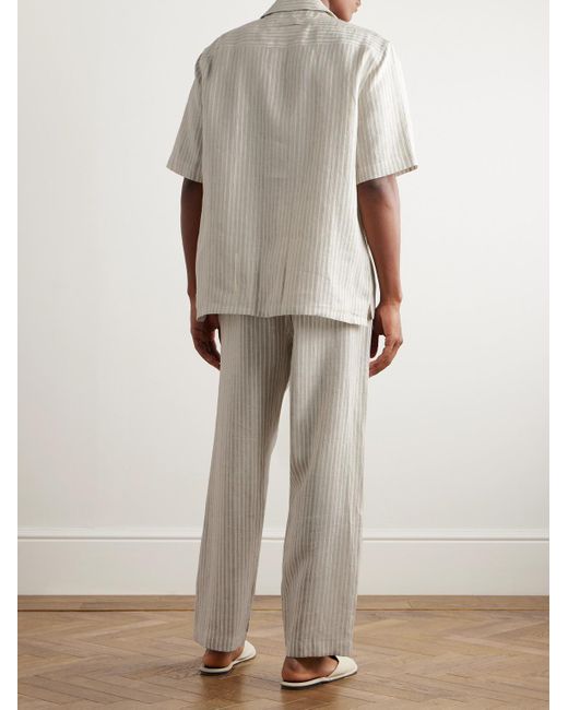 Zegna White Logo-embroidered Striped Linen Pyjama Set for men