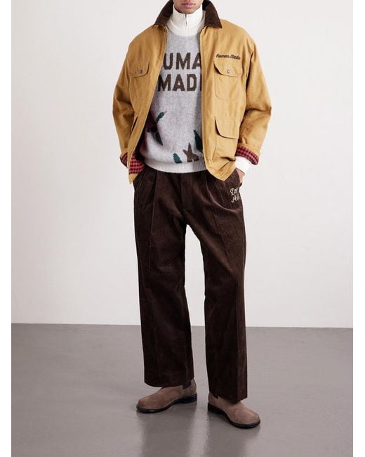 Human Made Natural Hunting Corduroy-Trimmed Padded Cotton-Canvas Jacket for men