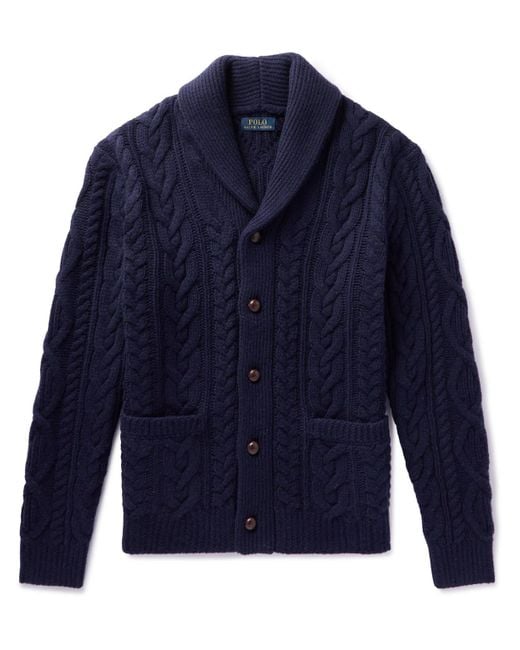 Polo Ralph Lauren Shawl-collar Cable-knit Wool And Cashmere-blend ...