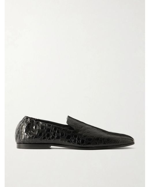 Totême Black Soft Croc-Effect Leather Loafers for men