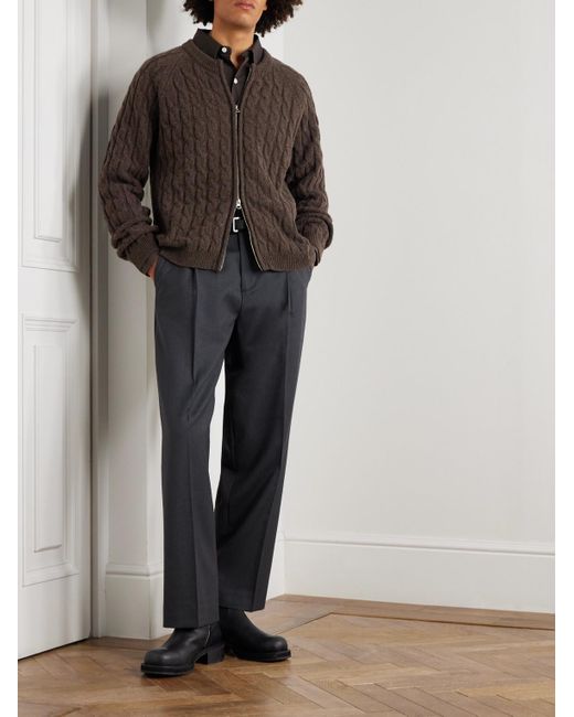 mfpen Brown Editor Cable-knit Wool Zip-up Cardigan for men