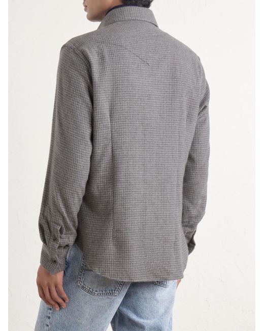 Eleventy Gray Texas Houndstooth Wool And Cashmere-blend Shirt for men