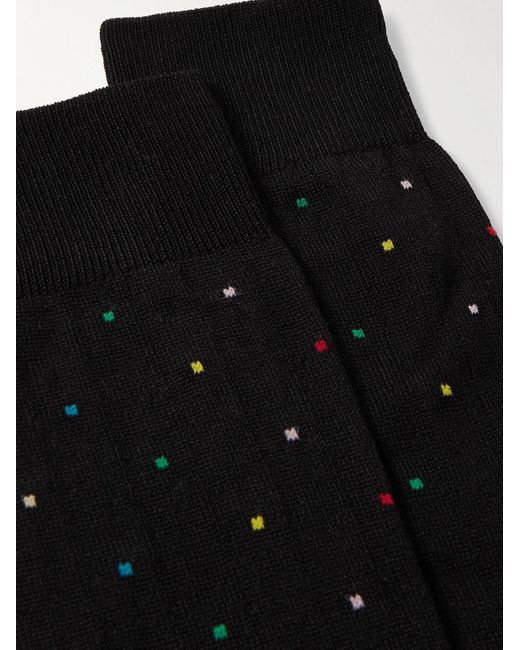 Paul Smith Black Ribbed Polka-dot Jacquard-knit Cotton-blend Socks for men