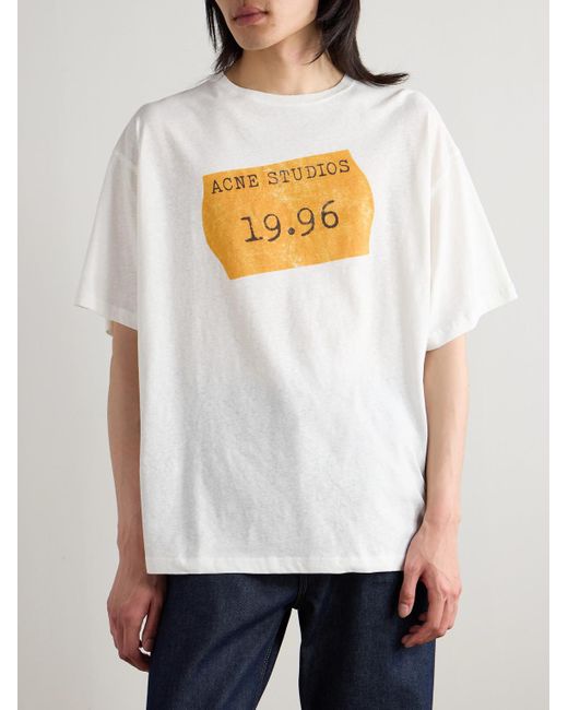 Acne White Oversized Logo-Print Cotton And Hemp-Blend Jersey T-Shirt for men