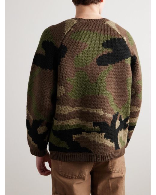Bode Green Camouflage Merino Wool Sweater for men