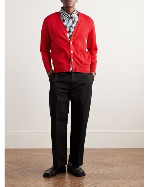 Thom Browne Red Striped Cotton Cardigan for men