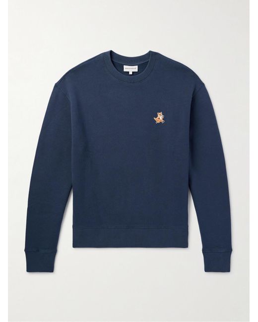 Maison Kitsuné Speedy Fox Sweatshirt aus Baumwoll-Jersey mit Logoapplikation in Blue für Herren
