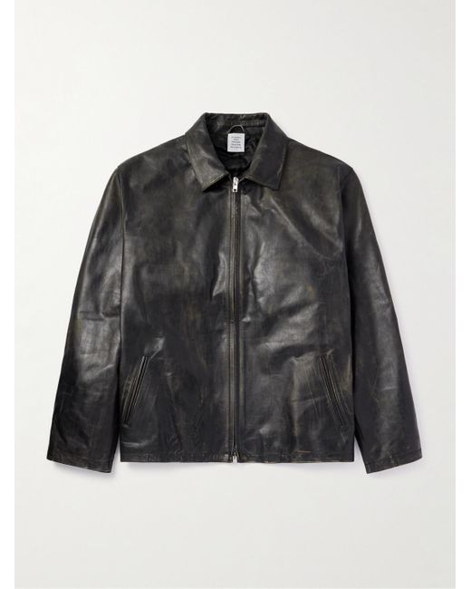 Vetements Black Distressed Leather Jacket for men