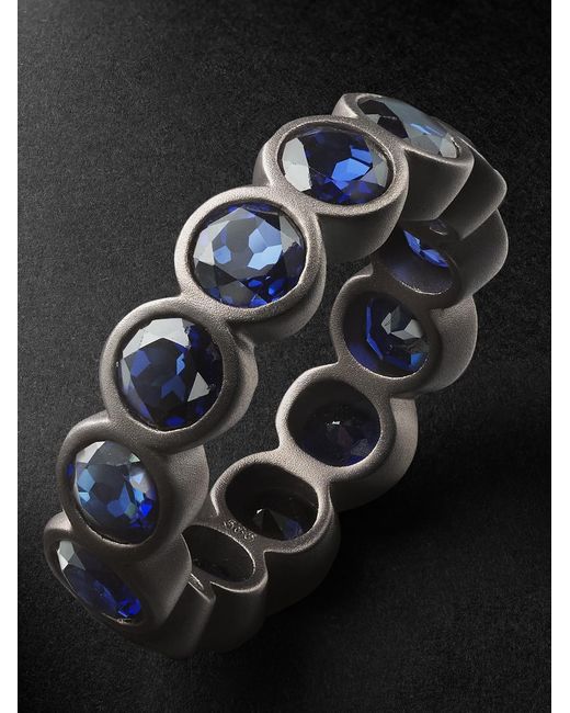 42 Suns Small 14-Karat Blackened Laboratory-Grown Sapphire Eternity Ring for men