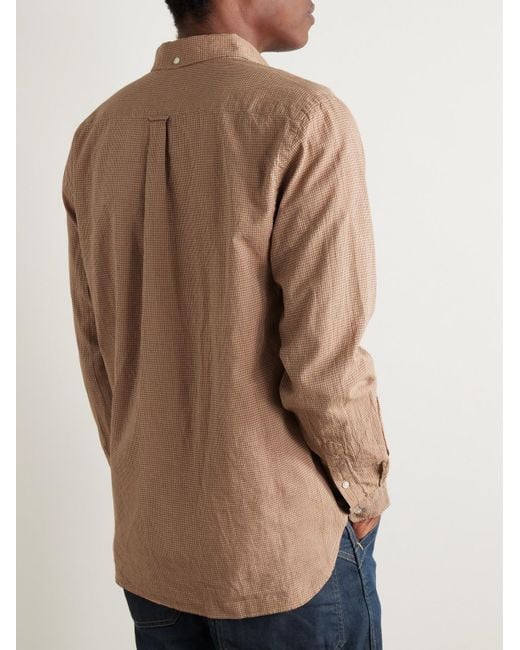 Beams Plus Hemd aus einer Baumwoll-Leinenmischung mit Gingham-Karo und Button-Down-Kragen in Natural für Herren