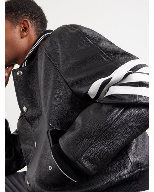 Thom Browne Black Oversized Striped Leather Bomber Jacket for men