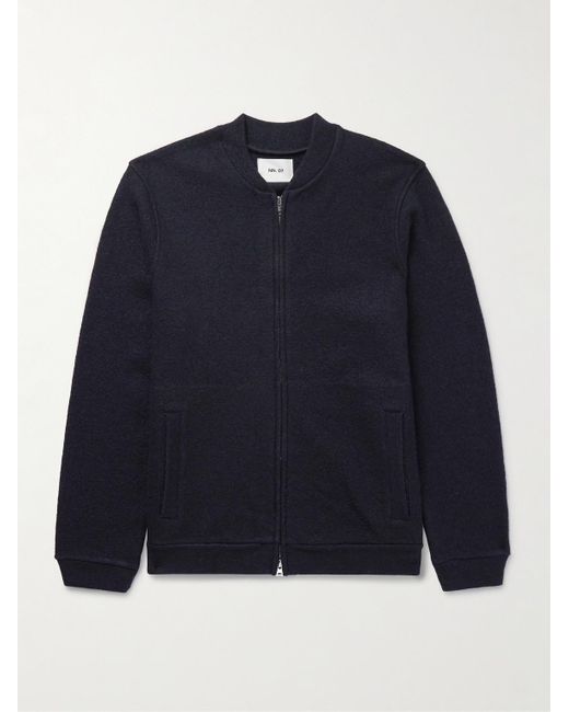 NN07 Blue 6398 Boiled Merino Wool Bomber Jacket for men