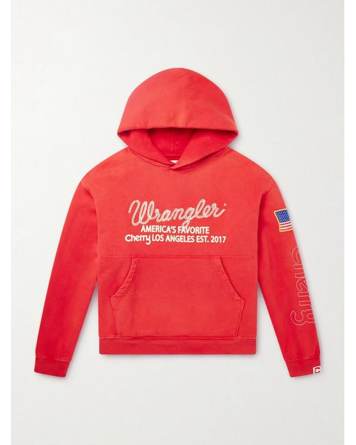 CHERRY LA Wrangler America's Favorite Logo-embroidered Printed Cotton-fleece Hoodie for men