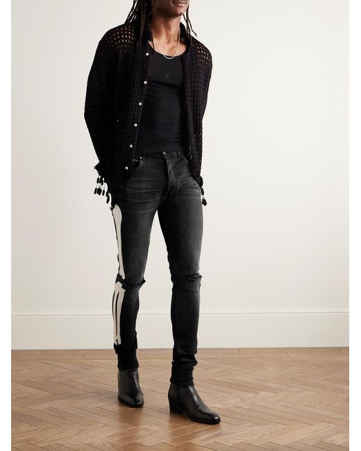 Amiri Black Bones Skinny-Fit Appliquéd Distressed Jeans for men