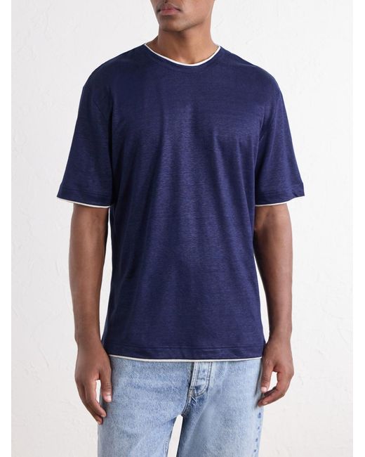 Eleventy Blue Linen T-Shirt for men