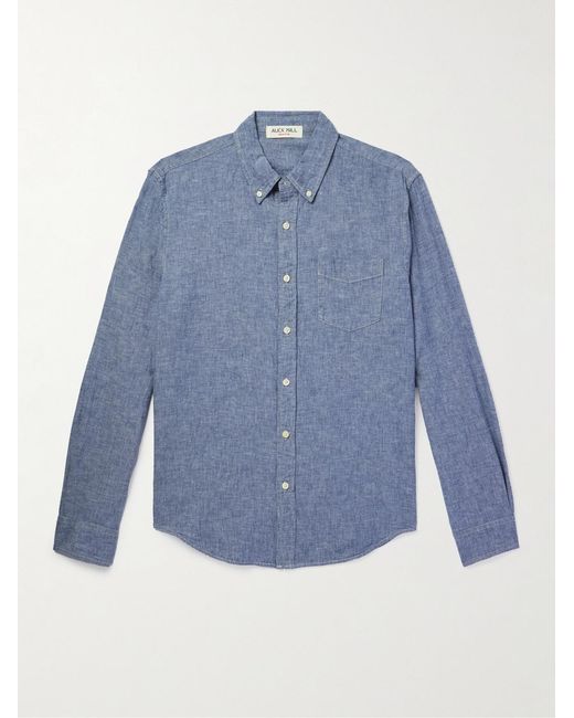 Alex Mill Blue Button-Down Collar Linen And Cotton-Blend Chambray Shirt for men