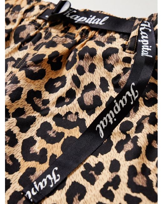 Kapital Brown Easy Wide-Leg Belted Leopard-Print Cotton-Twill Shorts for men