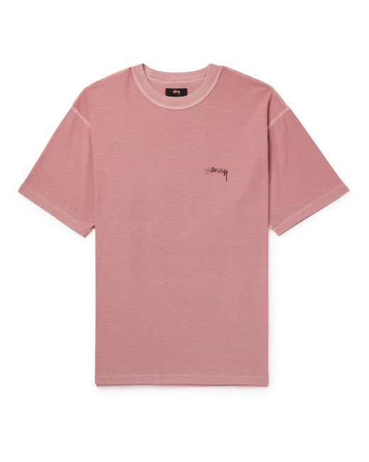 Stussy Pink Logo-print Pigment-dyed Cotton-jersey T-shirt for men