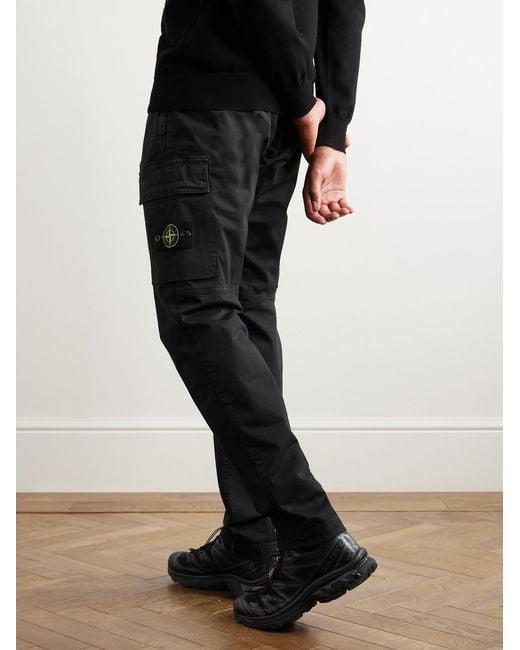 Stone Island Black Tapered Stretch-Cotton Cargo Trousers for men