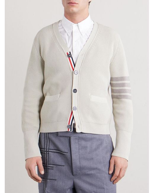 Thom Browne Natural Striped Garment-dyed Cotton Cardigan for men