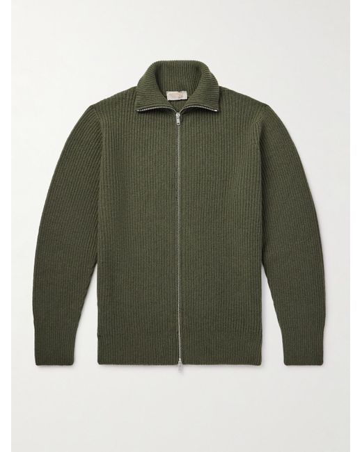 John Smedley Gerippter Cardigan aus einer Mischung aus recyceltem Kaschmir und Merinowolle in Green für Herren