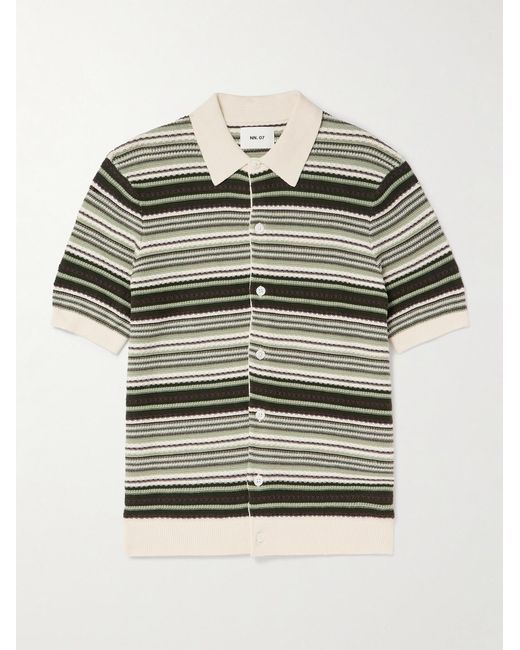 NN07 Gray Nolan 6686 Striped Textured-Knit Organic Cotton Cardigan for men
