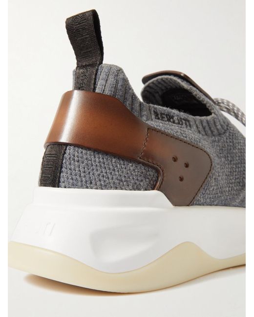 Sneakers in maglia stretch con finiture in pelle Venezia Shadow di Berluti in Gray da Uomo