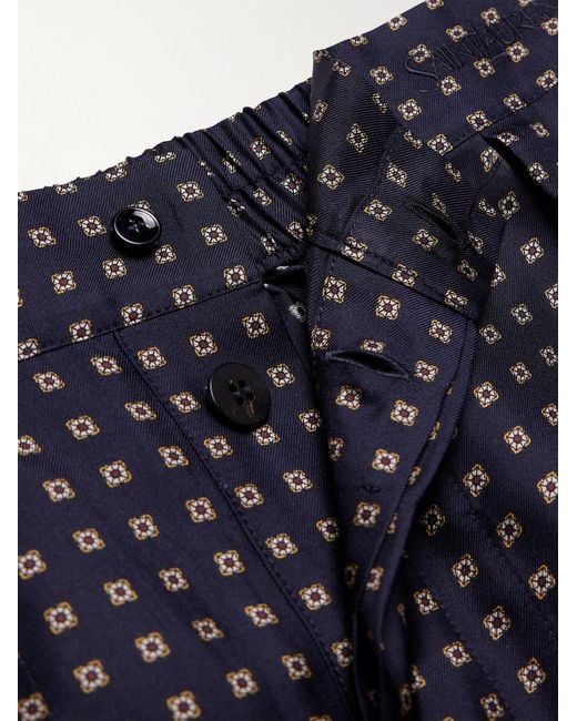 Saint Laurent Blue Straight-Leg Printed Silk-Twill Shorts for men
