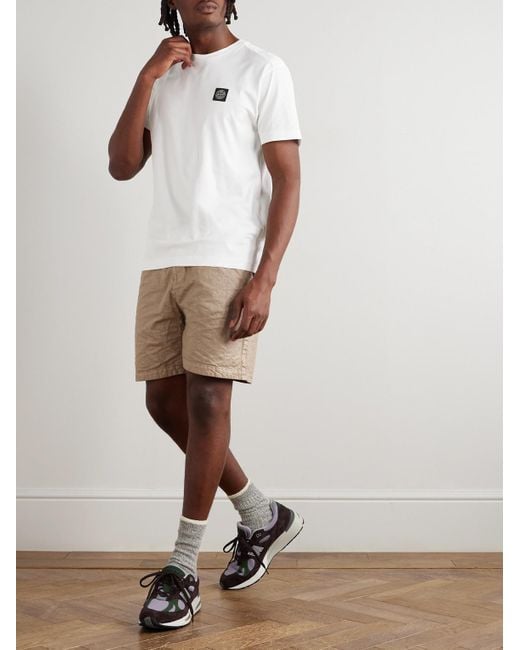 Stone Island White Logo-appliquéd Garment-dyed Cotton-jersey T-shirt for men