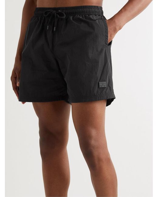 FRAME Black Straight-Leg Short-Length Logo-Appliquéd Swim Shorts for men