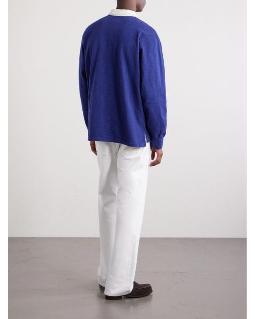 Drake's Blue Chevron Flame Cotton-Jersey Rugby Shirt for men