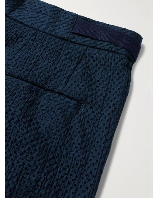 Blue Blue Japan Blue Gurkha Straight-Leg Belted Pleated Lace-Trimmed Cotton Shorts for men