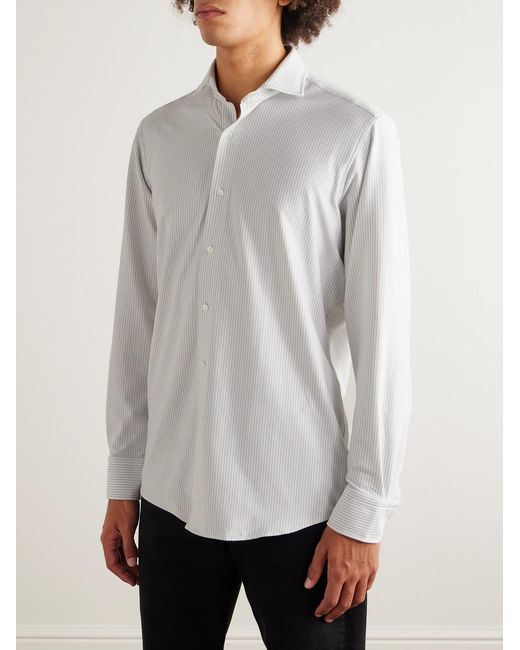 Peter Millar White Excursionist Flex Slim-Fit Striped Cotton-Blend Shirt for men