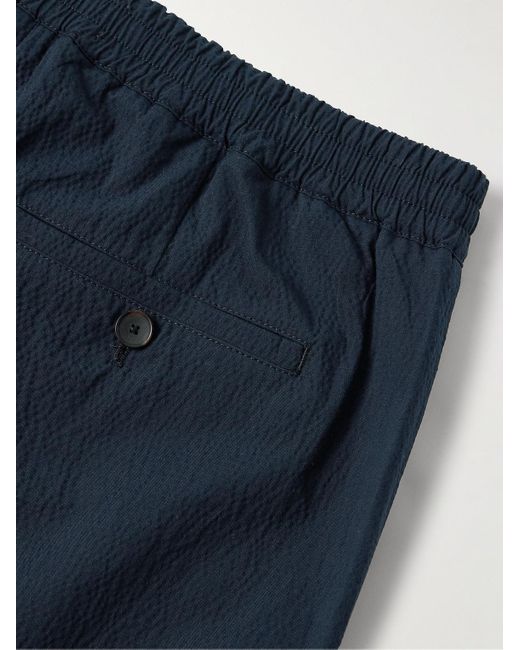 Mr P. Gerade geschnittene Shorts aus Seersucker aus einer Baumwollmischung in Blue für Herren
