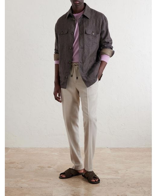 Slowear Natural Straight-Leg Pleated Virgin Wool, Silk And Linen-Blend Trousers for men