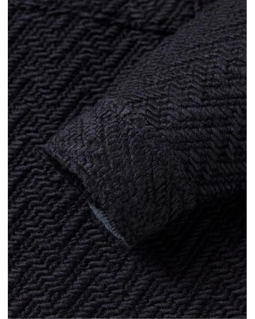 Portuguese Flannel Blue Herringbone Tweed Overshirt for men