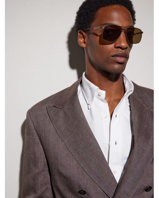 Brunello Cucinelli Brown Aviator-Style Titanium Sunglasses for men