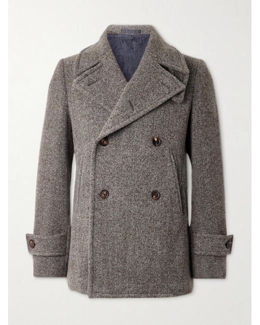 Caruso Gray Double-breasted Wool-blend Peacoat for men
