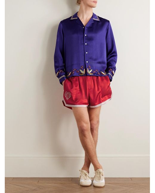 Bode Wide-Leg Logo-Embroidered Two-Tone Satin Shorts for men