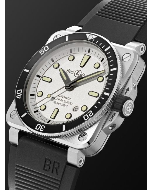 Bell & Ross Black Br 03-92 Diver Automatic 42Mm Stainless Steel And Rubber Watch, Ref. No. Br0392-D-Wh-St/Srb for men